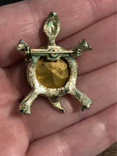 Load image into Gallery viewer, Vintage Amber rhinestone Turtle pin/brooch
