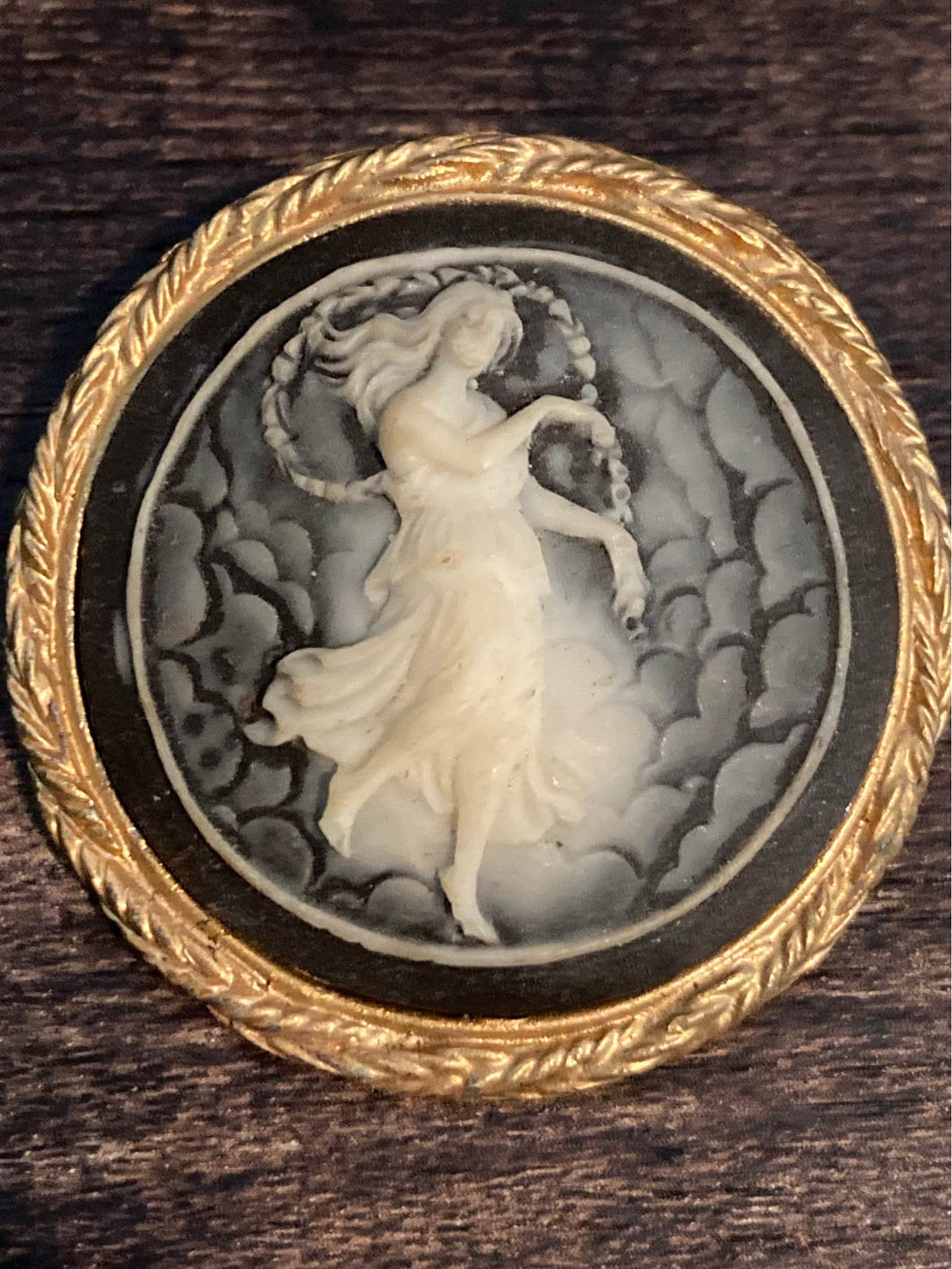 Smoky Gray Vintage Cameo Brooch